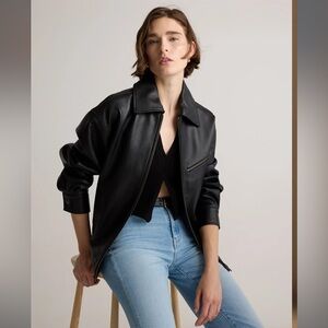 Quince 100% Leather Oversized Bomber Jacket NWOT XS